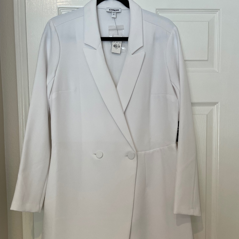 Express White Long Sleeve Dress Romper Skort